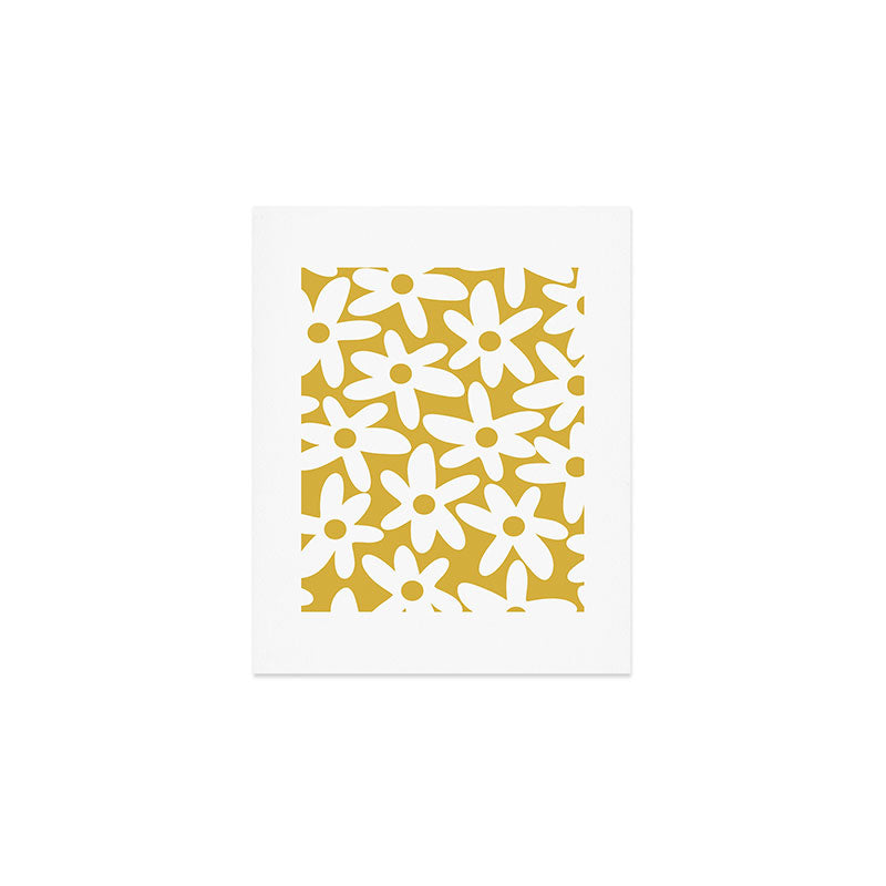 Daisy Time Retro Floral Pattern in Mustard and White Art Print Gallery Image 1