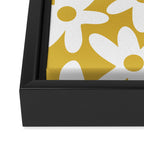 Daisy Time Retro Floral Pattern in Mustard and White Framed Canvas Print Gallery Image 3