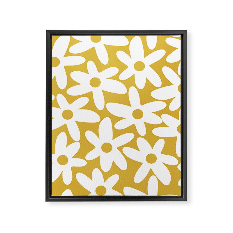 Daisy Time Retro Floral Pattern in Mustard and White Framed Canvas Print Gallery Image 8