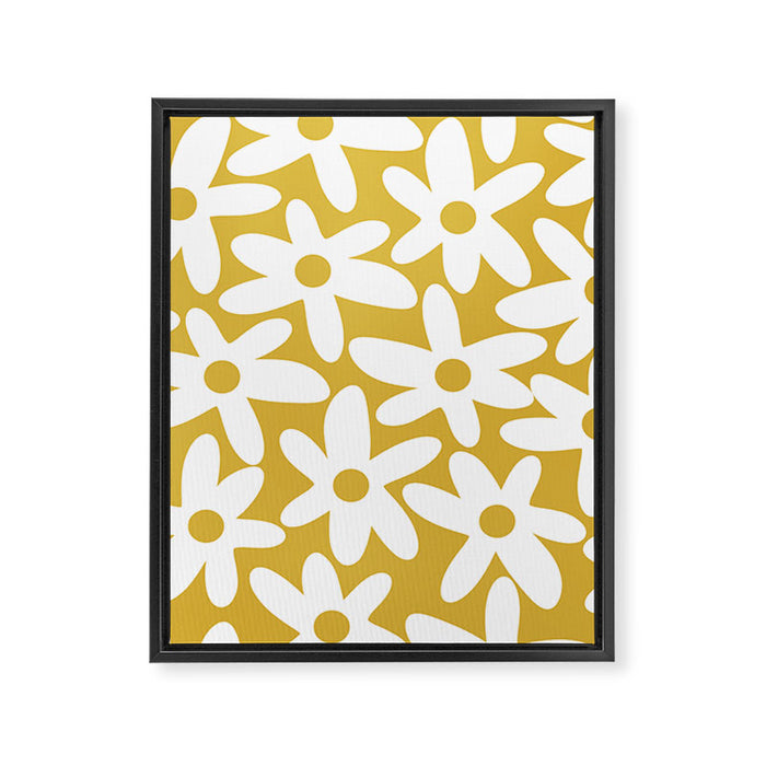 Daisy Time Retro Floral Pattern in Mustard and White Framed Canvas Print Gallery Image 1