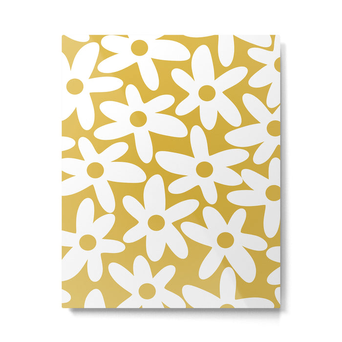 Daisy Time Retro Floral Pattern in Mustard and White Metal Print Gallery Image 1
