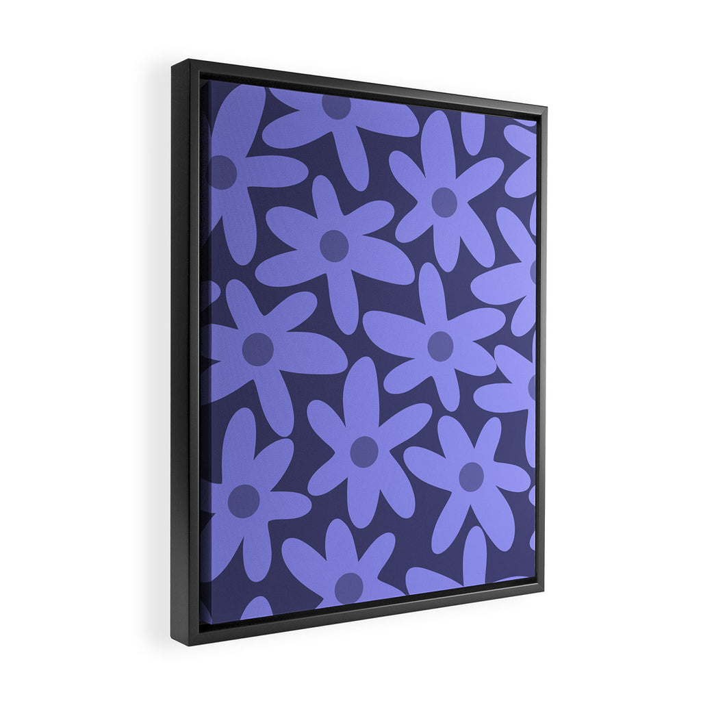 Daisy Time Retro Floral Pattern in Periwinkle Purple Framed Canvas Print Gallery Image 2
