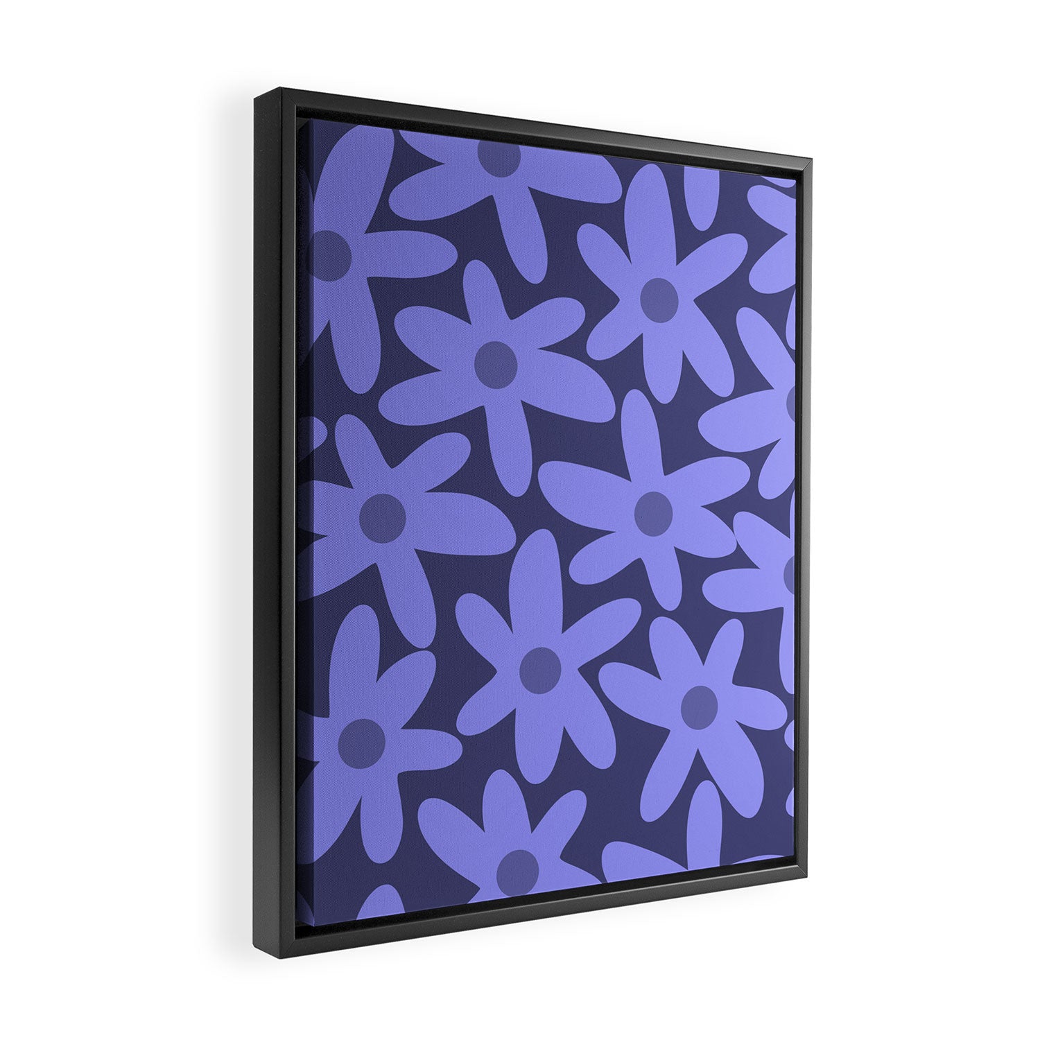 Daisy Time Retro Floral Pattern in Periwinkle Purple Framed Canvas Print Gallery Image 2