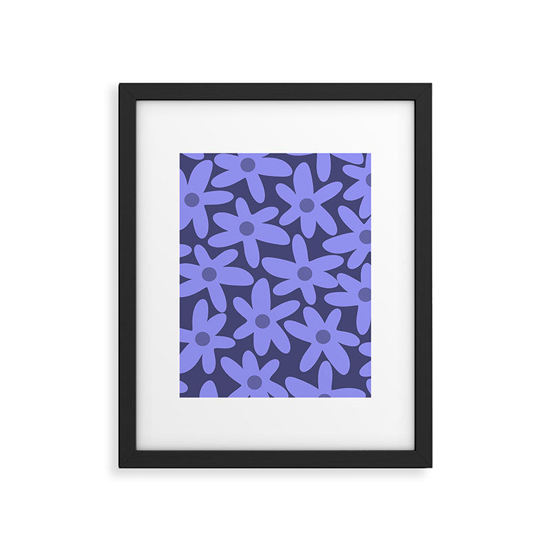 Daisy Time Retro Floral Pattern in Periwinkle Purple Framed Art Print Gallery Image 6