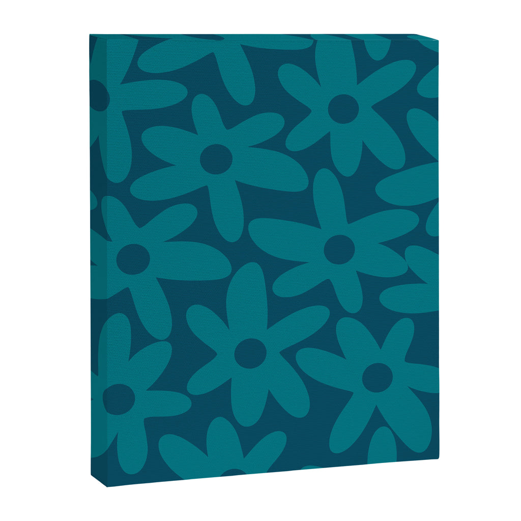 Daisy Time Retro Floral Pattern in Teal Blue Canvas Print Gallery Image 8