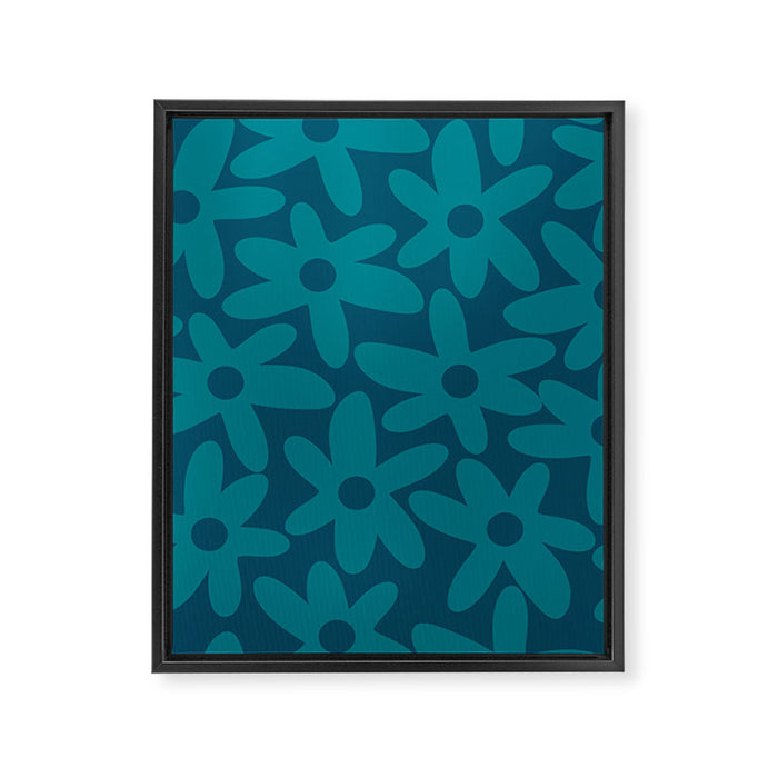 Daisy Time Retro Floral Pattern in Teal Blue Framed Canvas Print Gallery Image 1