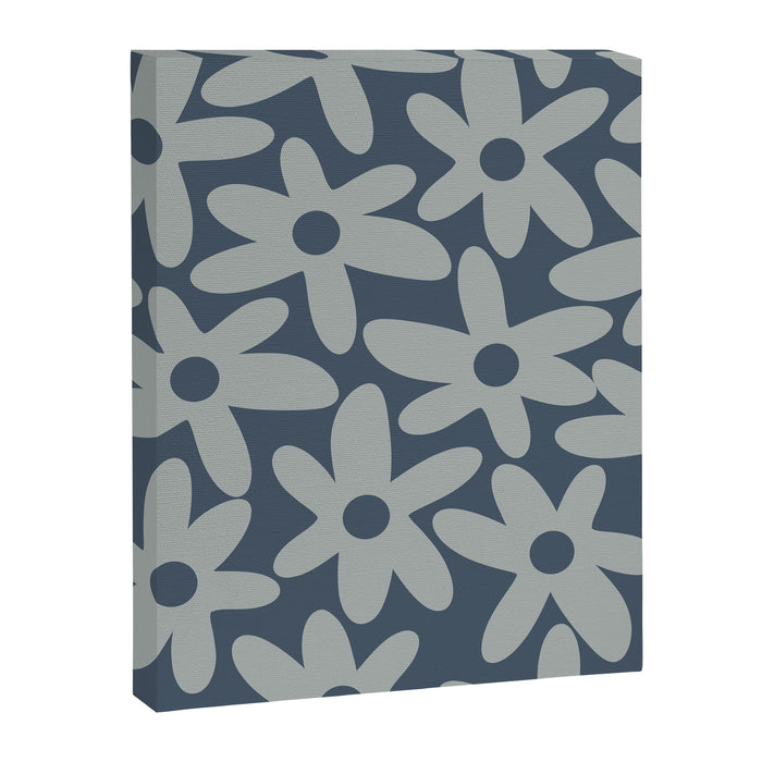 Daisy Time Retro Floral Pattern Neutral Blue Gray  Canvas Print Gallery Image 1