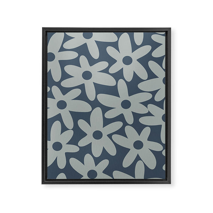 Daisy Time Retro Floral Pattern Neutral Blue Gray  Framed Canvas Print Gallery Image 1