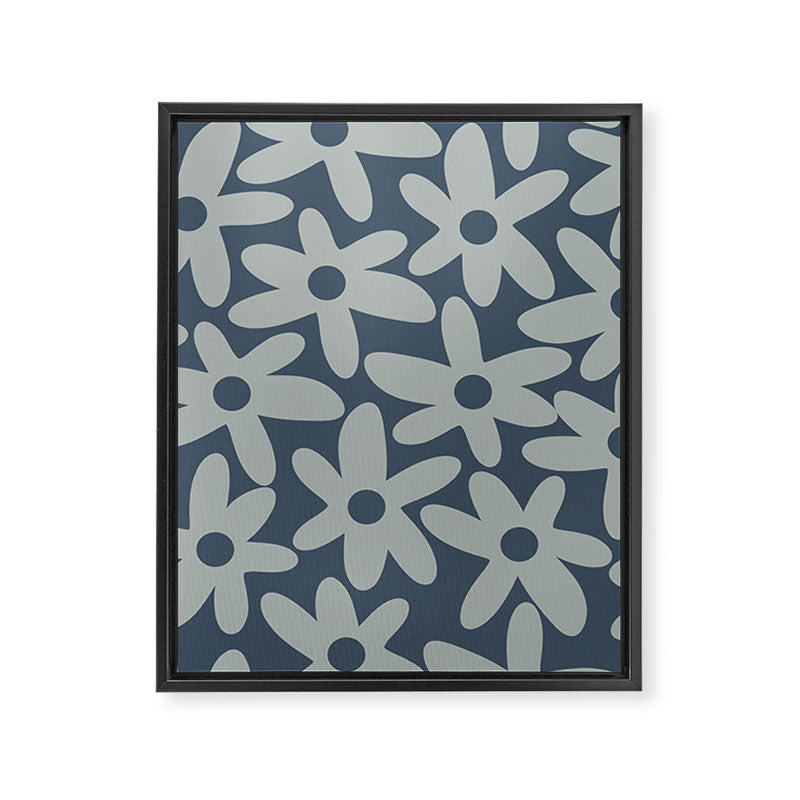 Daisy Time Retro Floral Pattern Neutral Blue Gray  Framed Canvas Print Gallery Image 8