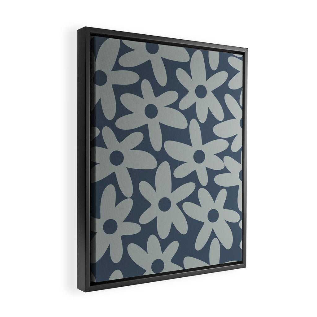 Daisy Time Retro Floral Pattern Neutral Blue Gray  Framed Canvas Print Gallery Image 2