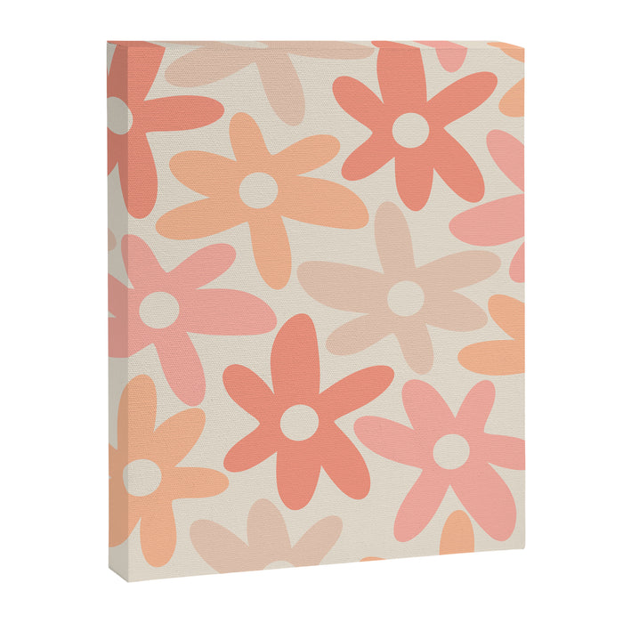 Daisy Time Retro Floral Pattern Peach Pink Canvas Print Gallery Image 1