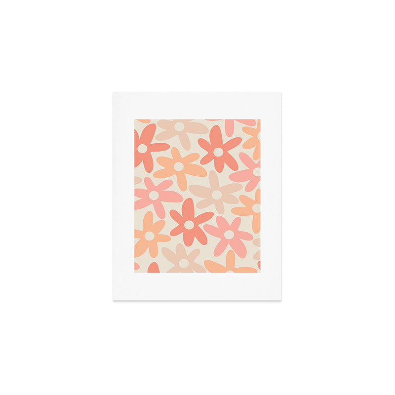 Daisy Time Retro Floral Pattern Peach Pink Art Print Gallery Image 1