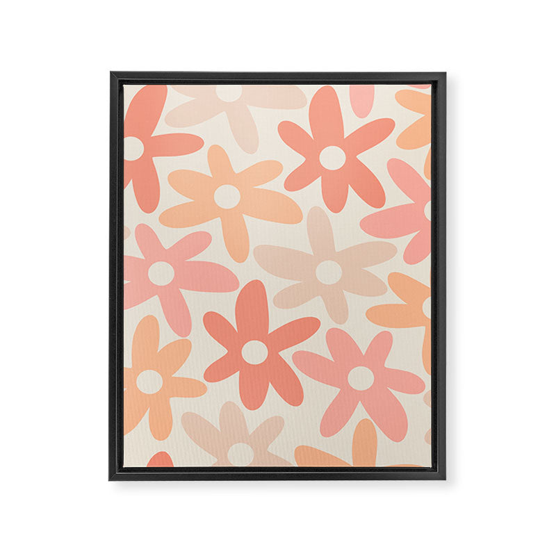 Daisy Time Retro Floral Pattern Peach Pink Framed Canvas Print Gallery Image 8