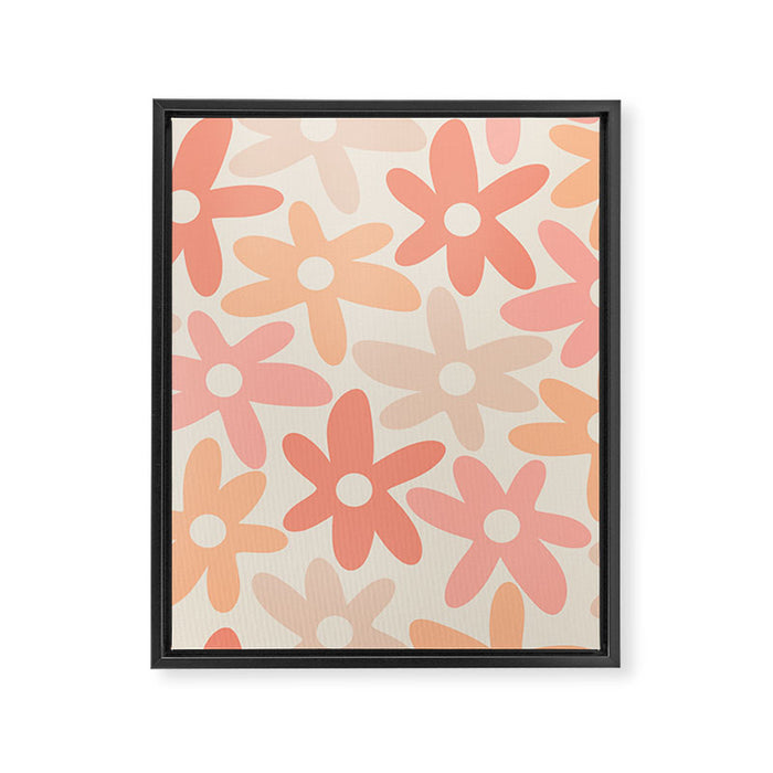 Daisy Time Retro Floral Pattern Peach Pink Framed Canvas Print Gallery Image 1