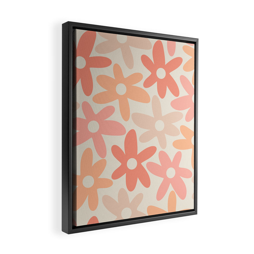 Daisy Time Retro Floral Pattern Peach Pink Framed Canvas Print Gallery Image 2