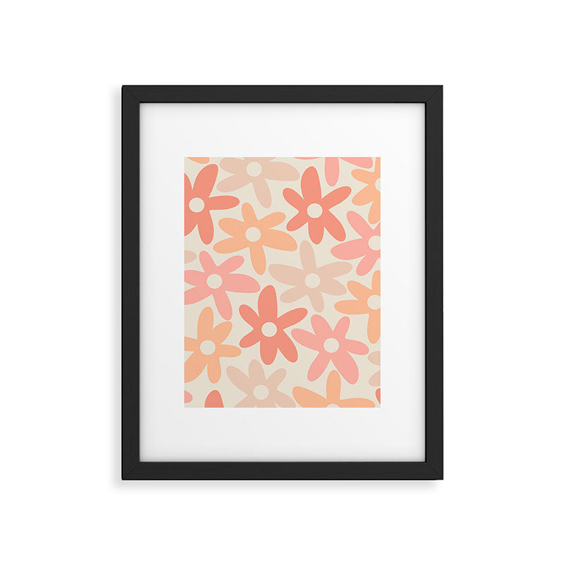 Daisy Time Retro Floral Pattern Peach Pink Framed Art Print Gallery Image 6