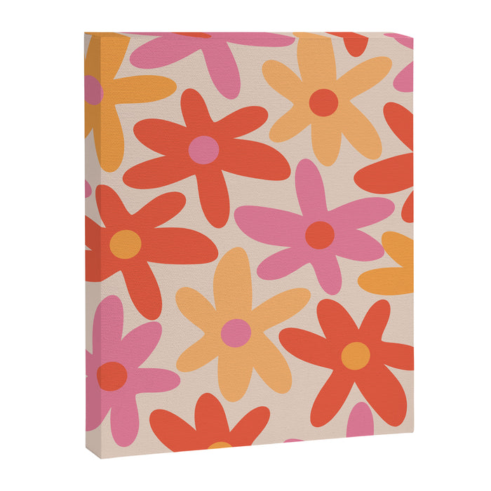Daisy Time Retro Floral Pattern Pink Orange Canvas Print Gallery Image 1