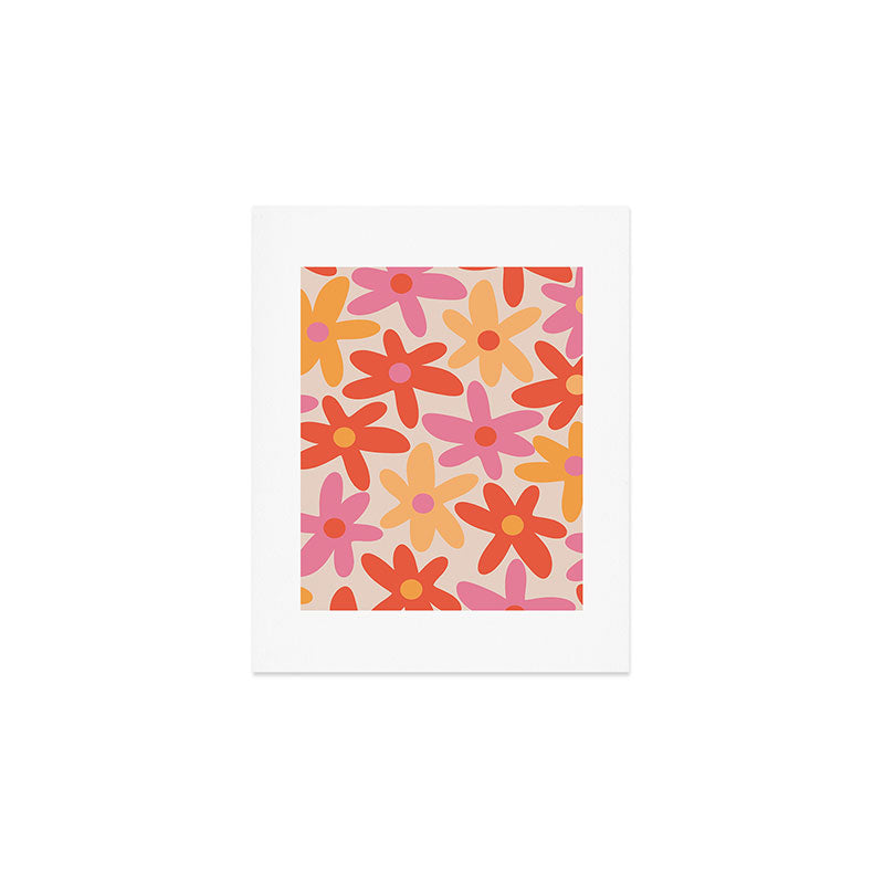 Daisy Time Retro Floral Pattern Pink Orange Art Print Gallery Image 1