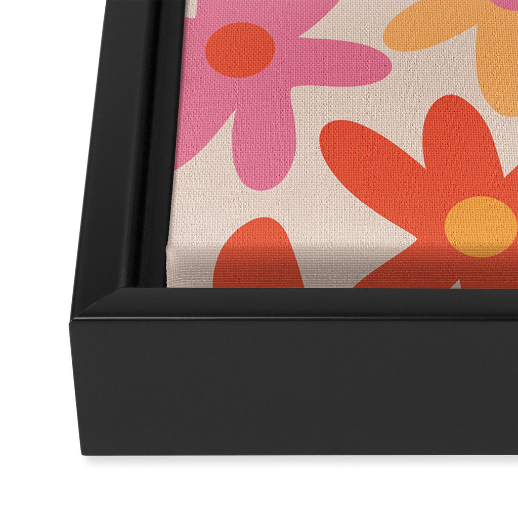 Daisy Time Retro Floral Pattern Pink Orange Framed Canvas Print Gallery Image 3
