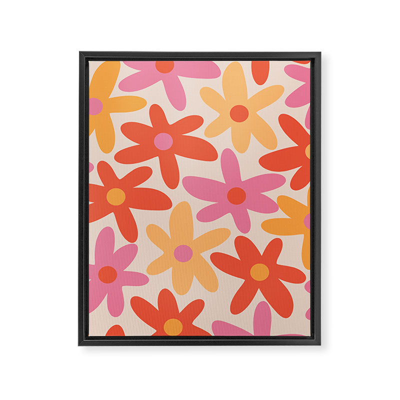 Daisy Time Retro Floral Pattern Pink Orange Framed Canvas Print Gallery Image 8