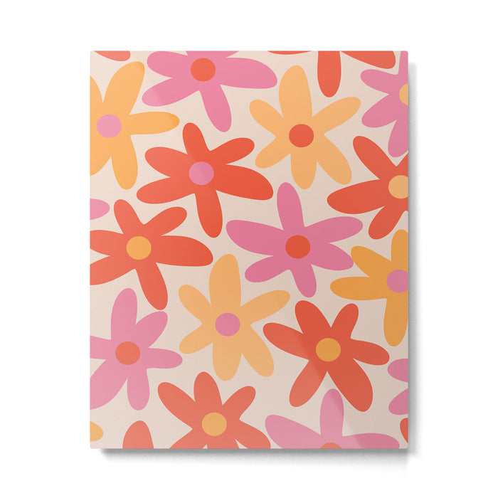 Daisy Time Retro Floral Pattern Pink Orange Metal Print Gallery Image 1