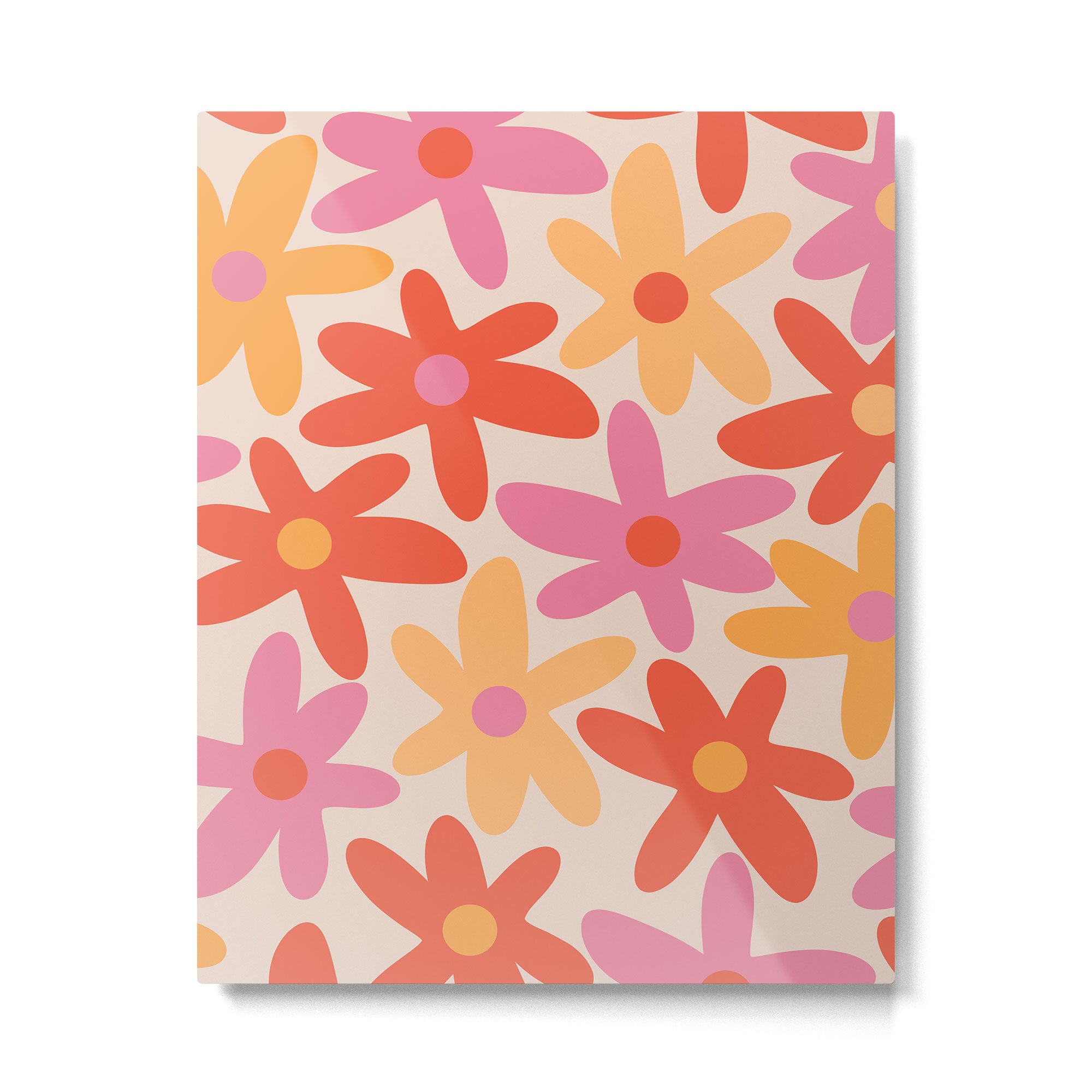 Daisy Time Retro Floral Pattern Pink Orange Metal Print Gallery Image 6