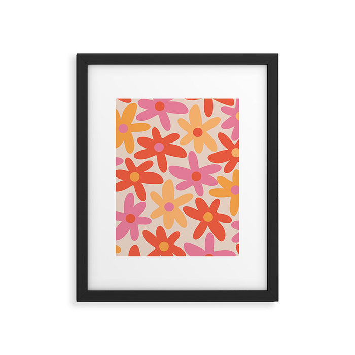 Daisy Time Retro Floral Pattern Pink Orange Framed Art Print Gallery Image 1