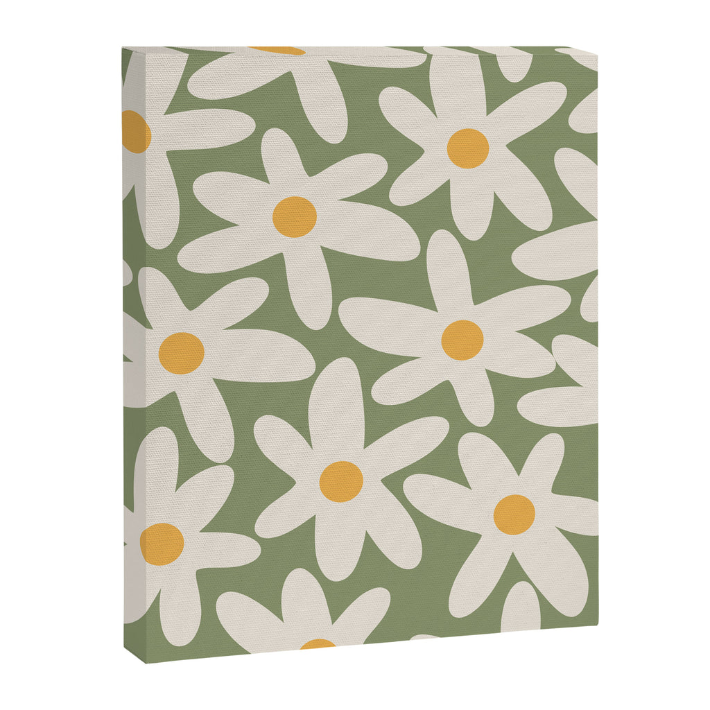 Daisy Time Retro Floral Pattern Sage Green Beige Mustard Canvas Print Gallery Image 8