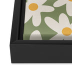 Daisy Time Retro Floral Pattern Sage Green Beige Mustard Framed Canvas Print Gallery Image 3