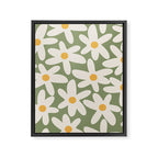 Daisy Time Retro Floral Pattern Sage Green Beige Mustard Framed Canvas Print Gallery Image 8