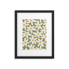 Daisy Time Retro Floral Pattern Sage Green Beige Mustard Framed Art Print Gallery Image 6