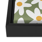 Daisy Time Retro Floral Pattern Sage Green White Mustard Framed Canvas Print Gallery Image 3
