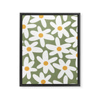 Daisy Time Retro Floral Pattern Sage Green White Mustard Framed Canvas Print Gallery Image 8