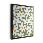Daisy Time Retro Floral Pattern Sage Green White Mustard Framed Canvas Print Gallery Image 2
