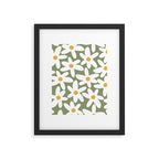 Daisy Time Retro Floral Pattern Sage Green White Mustard Framed Art Print Gallery Image 6