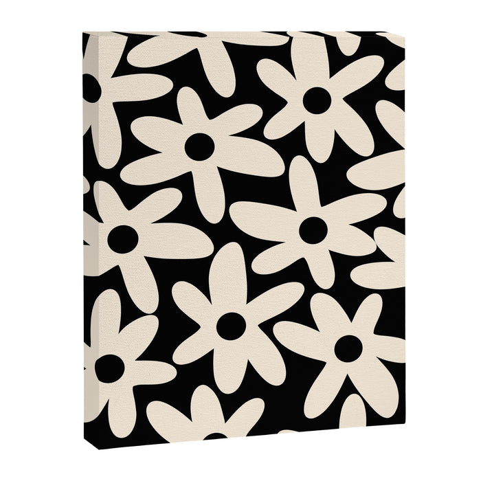 Daisy Time Retro Scandinavian Floral Pattern Black Almond Cream Canvas Print Gallery Image 1