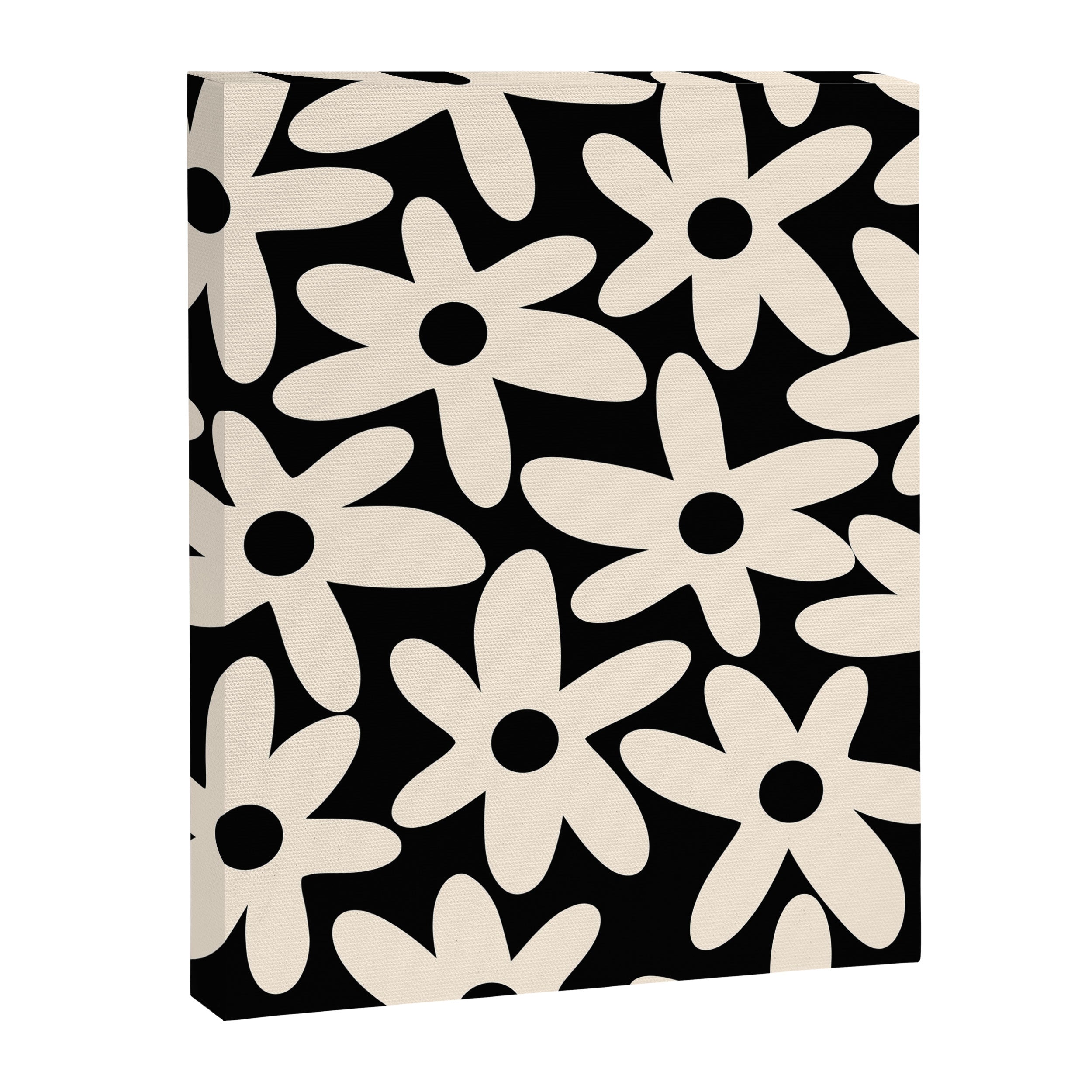 Daisy Time Retro Scandinavian Floral Pattern Black Almond Cream Canvas Print Gallery Image 8
