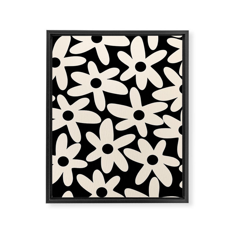 Daisy Time Retro Scandinavian Floral Pattern Black Almond Cream Framed Canvas Print Gallery Image 8