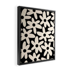 Daisy Time Retro Scandinavian Floral Pattern Black Almond Cream Framed Canvas Print Gallery Image 2