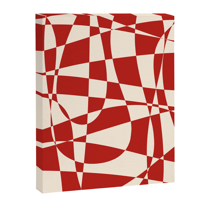 Deconstructed Harlequin Midcentury Modern Abstract Pattern in Retro Red and Almond Cream Canvas Print Gallery Image 1