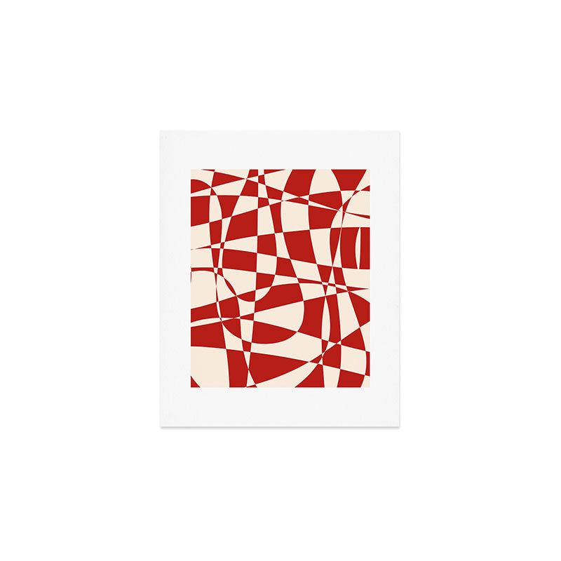 Deconstructed Harlequin Midcentury Modern Abstract Pattern in Retro Red and Almond Cream Art Print Gallery Image 1