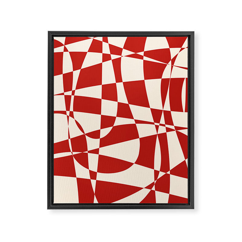 Deconstructed Harlequin Midcentury Modern Abstract Pattern in Retro Red and Almond Cream Framed Canvas Print Gallery Image 6