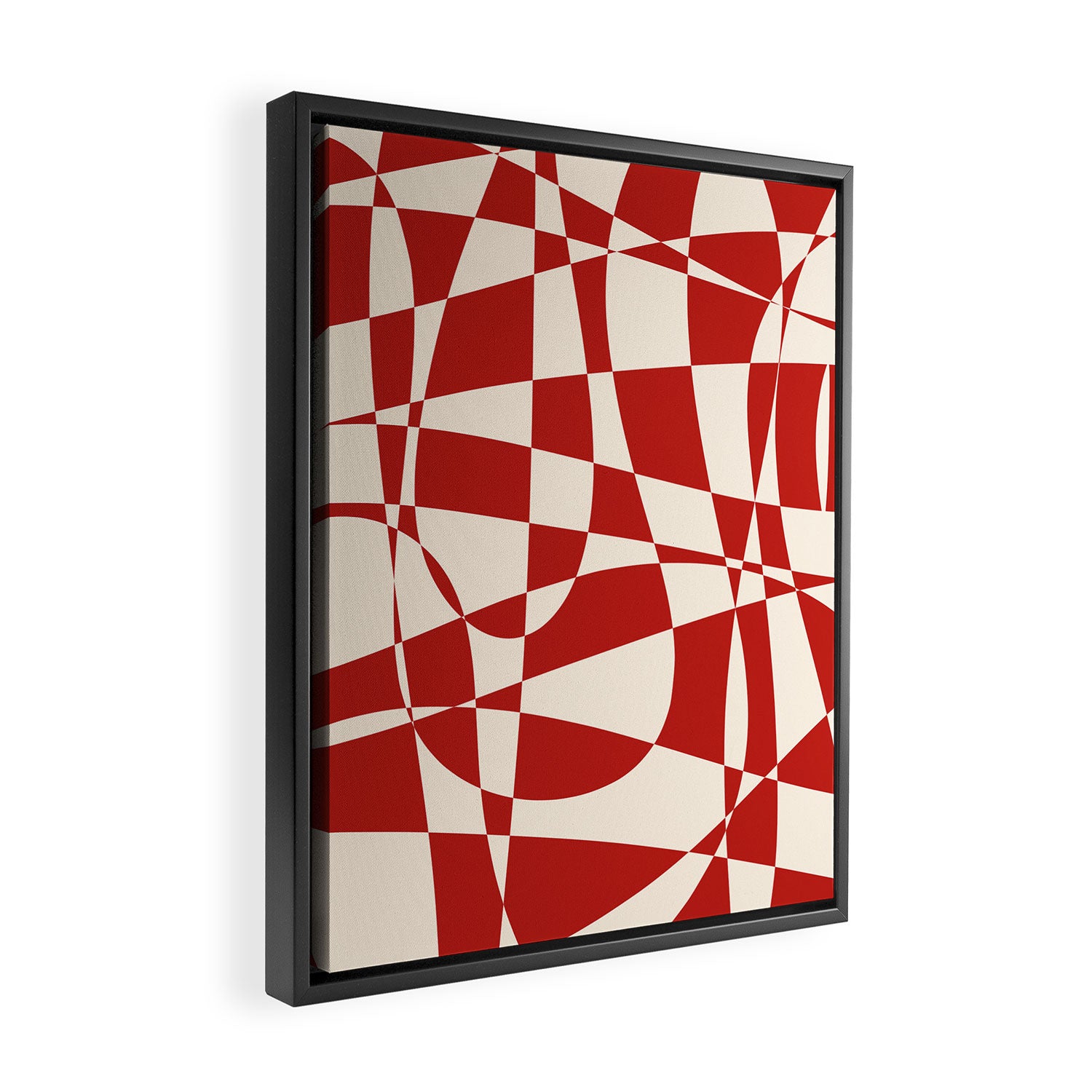 Deconstructed Harlequin Midcentury Modern Abstract Pattern in Retro Red and Almond Cream Framed Canvas Print Gallery Image 2