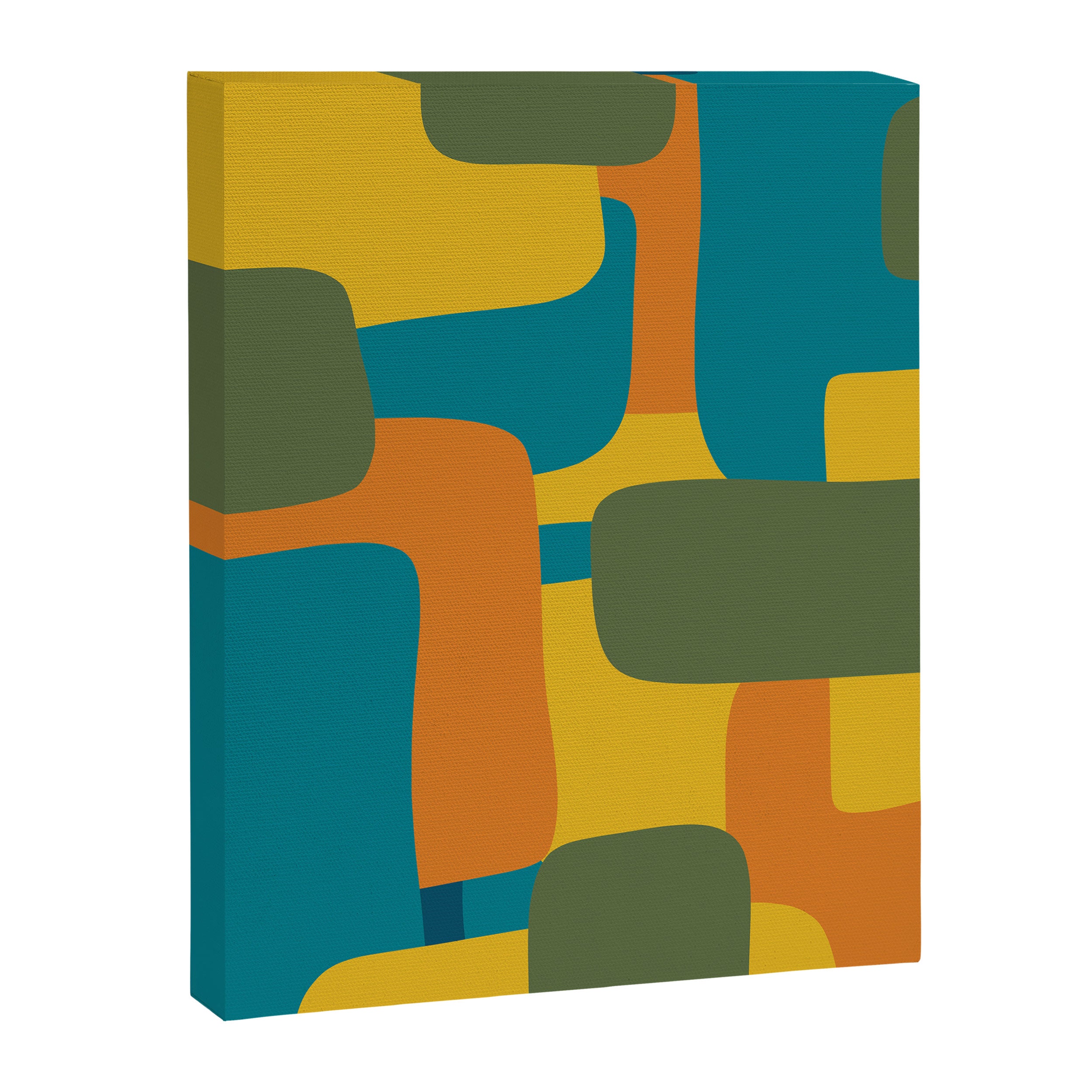 Deconstructed Quilt Modern Minimalist Pattern in Teal, Green, Orange, and Mustard Canvas Print Gallery Image 6