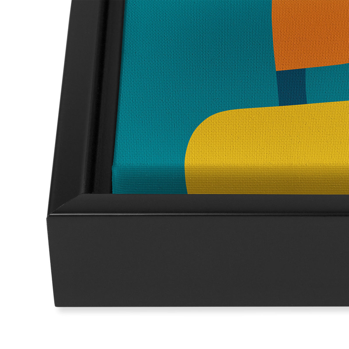 Deconstructed Quilt Modern Minimalist Pattern in Teal, Green, Orange, and Mustard Framed Canvas Print Gallery Image 3