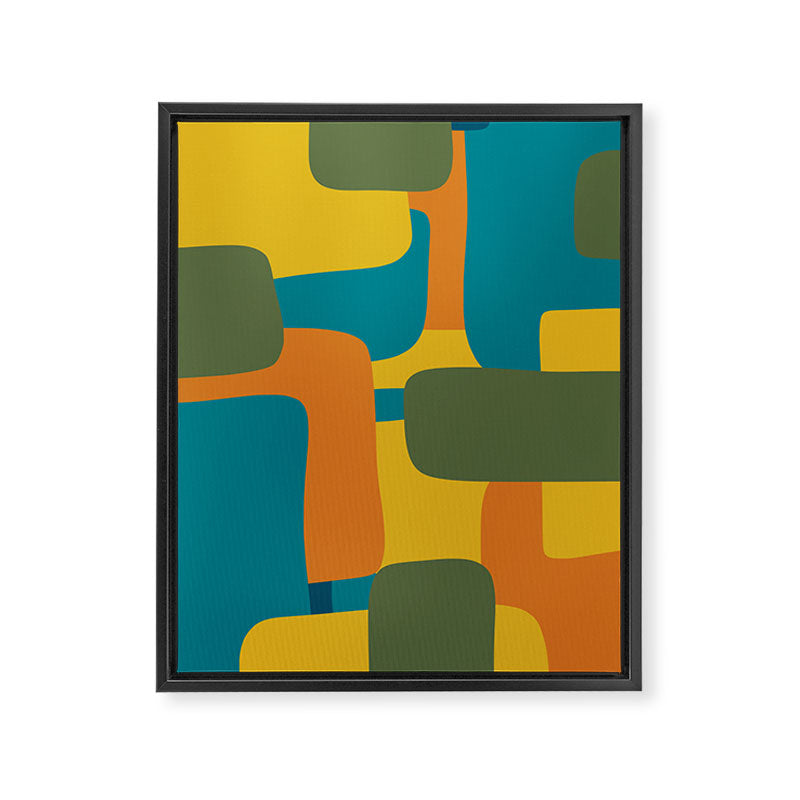Deconstructed Quilt Modern Minimalist Pattern in Teal, Green, Orange, and Mustard Framed Canvas Print Gallery Image 6