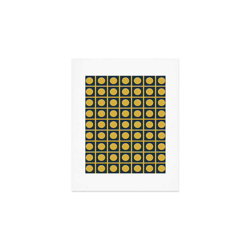 Dot Grid Retro Modern Pop Pattern in Mustard and Navy Blue Art Print Gallery Image 1