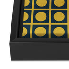 Dot Grid Retro Modern Pop Pattern in Mustard and Navy Blue Framed Canvas Print Gallery Image 3