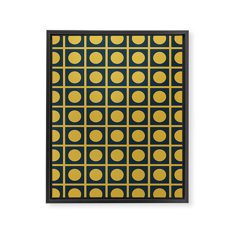 Dot Grid Retro Modern Pop Pattern in Mustard and Navy Blue Framed Canvas Print Gallery Image 8