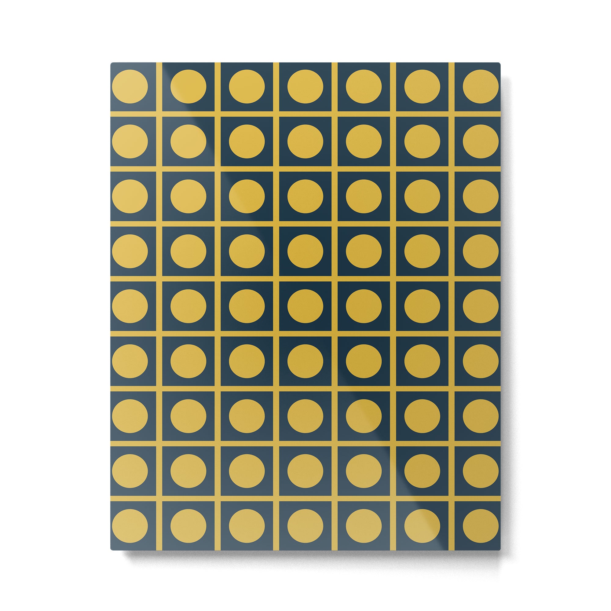 Dot Grid Retro Modern Pop Pattern in Mustard and Navy Blue Metal Print Gallery Image 6